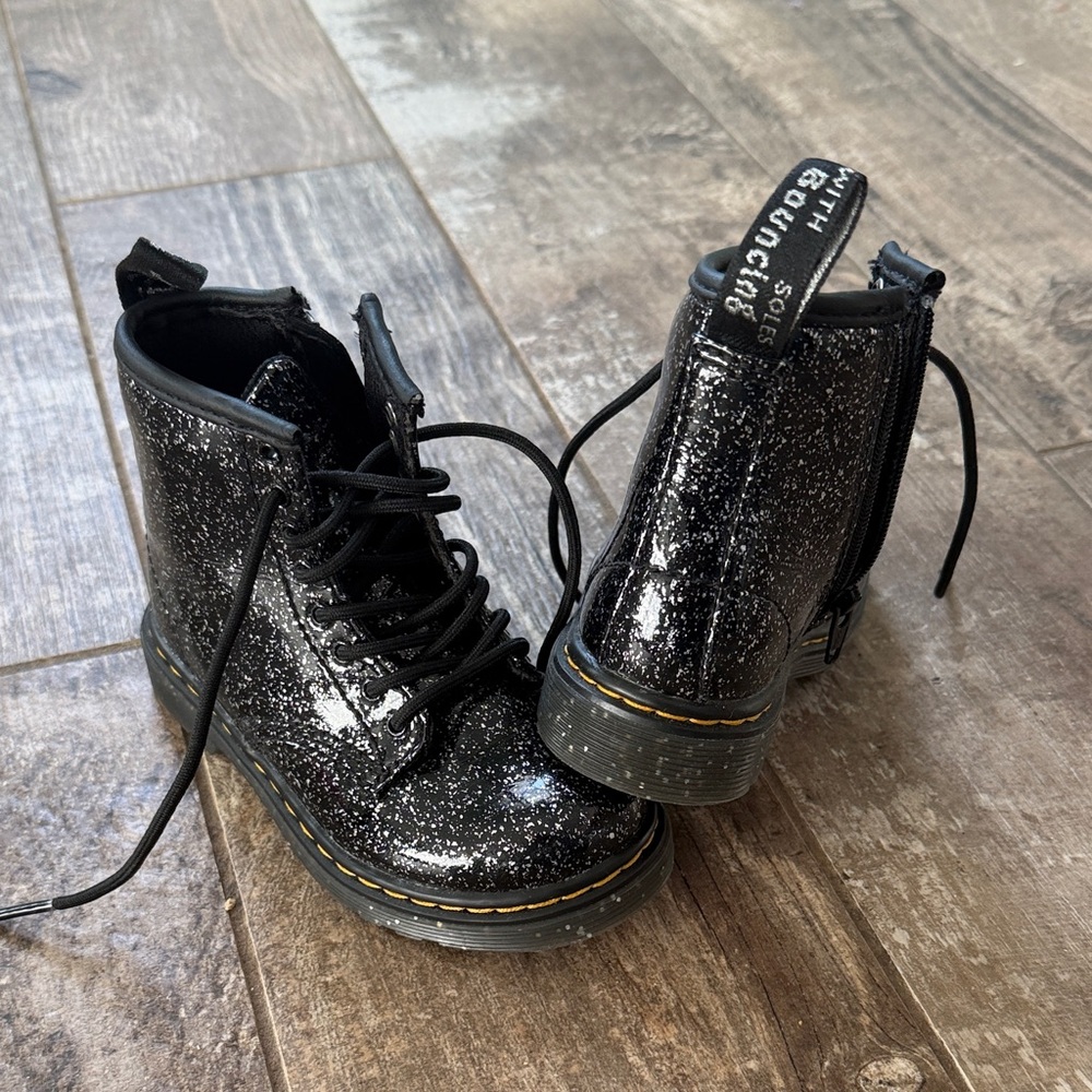 Dr. Martens Black Glitter Kids Boots